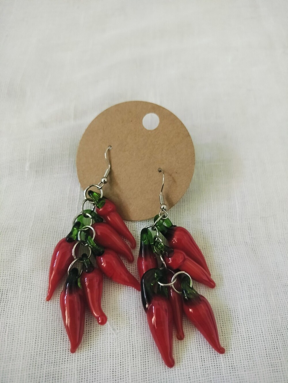 Vintage Glass Red Chili Pepper Cluster Dangle Earrings